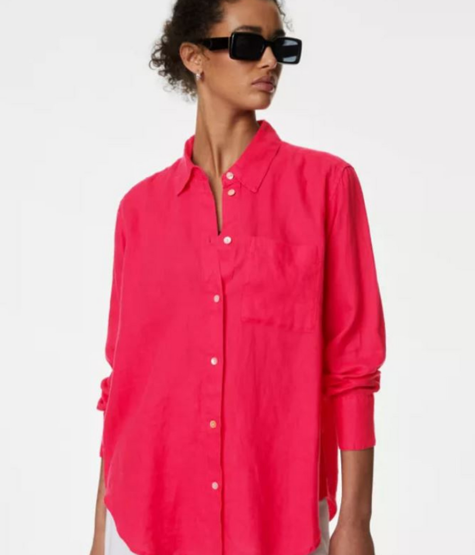 Pink Pure Linen Oversized Shirt