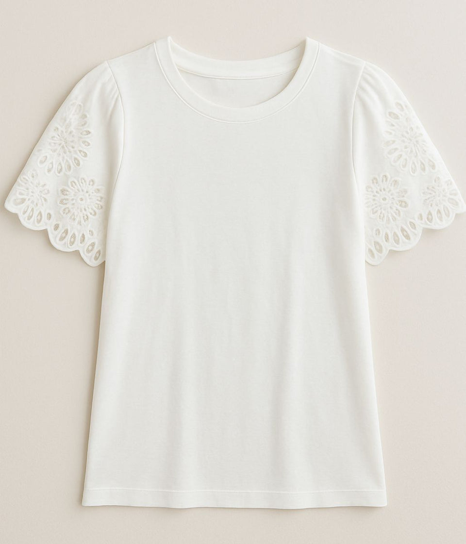 White Anglais Detail Sleeve Cotton Top