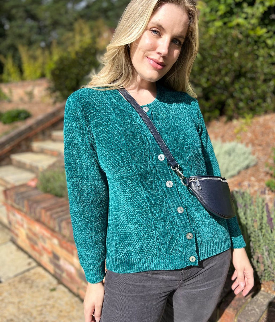 Teal Chenille Cardigan