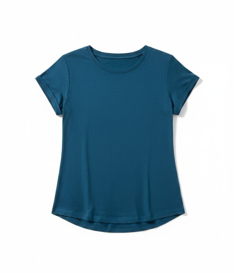 Teal Cotton Cap Sleeve T Shirt