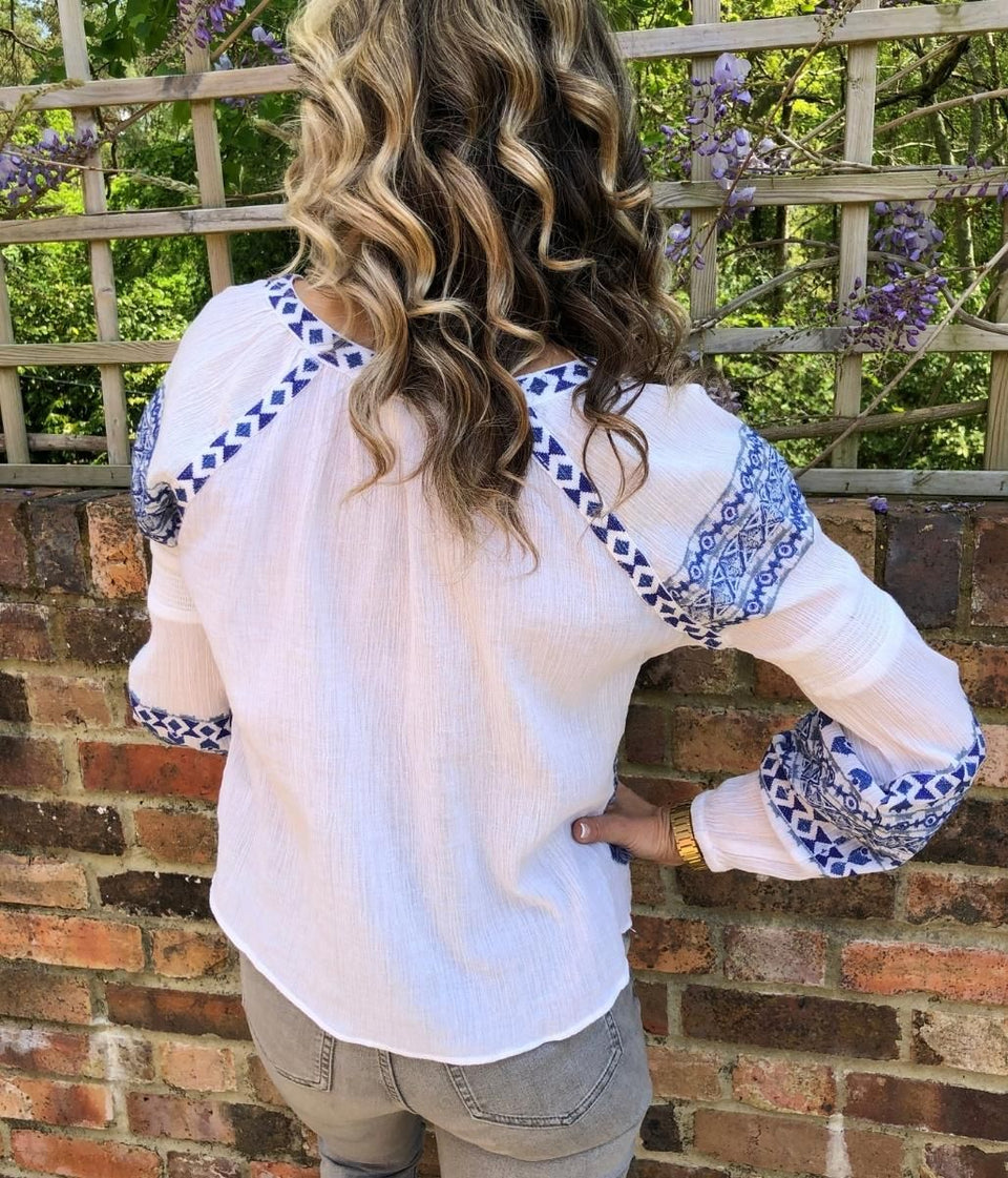 White Aztec Boho Top