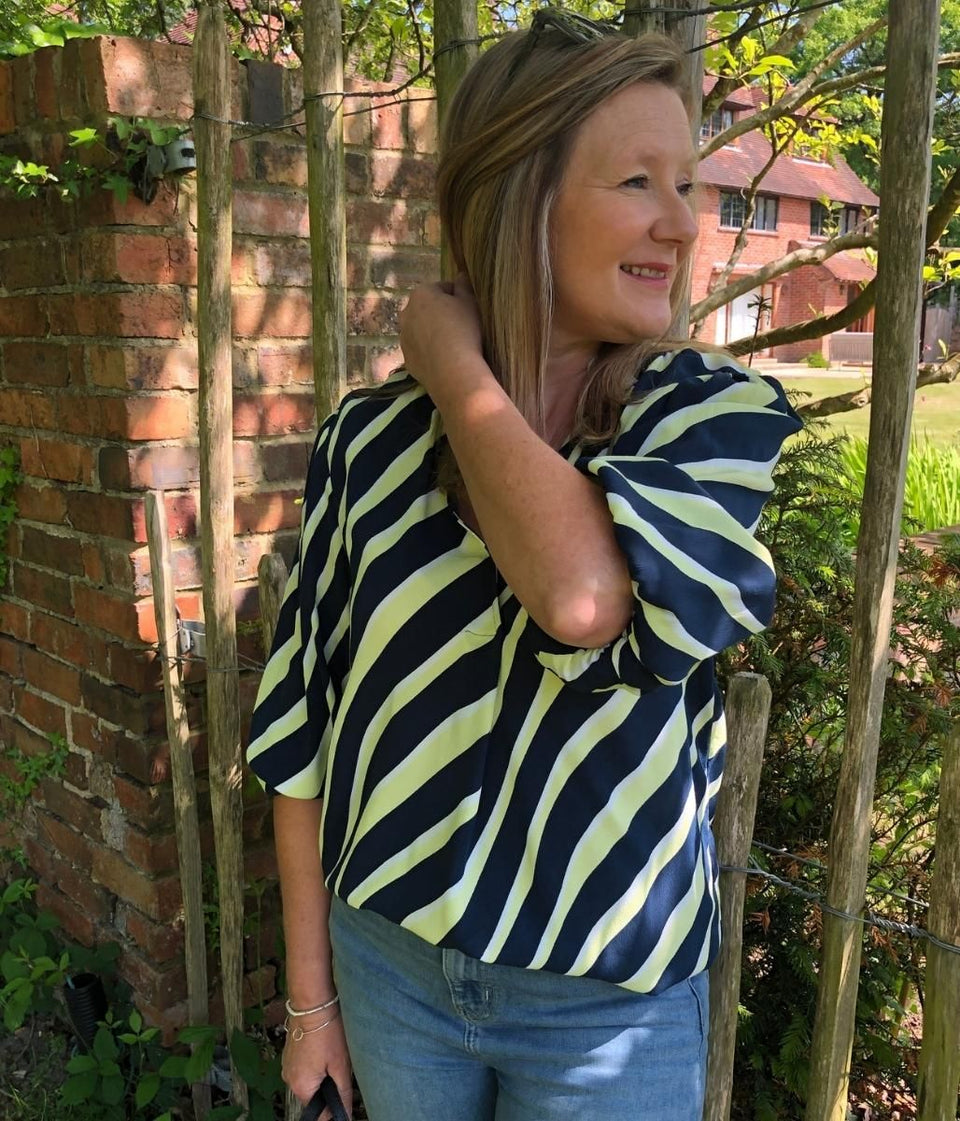 Navy Stripe Frill Neck Blouse