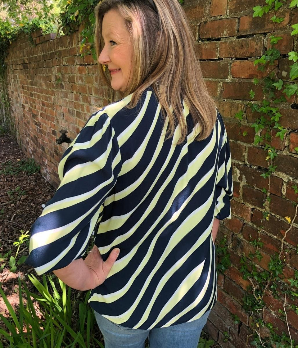 Navy Stripe Frill Neck Blouse