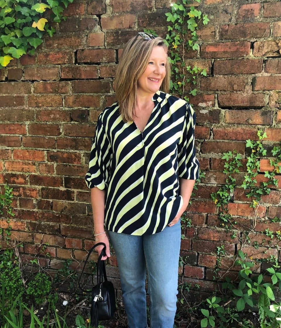 Navy Stripe Frill Neck Blouse