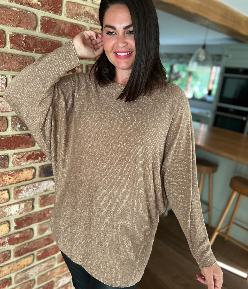 Taupe Metallic Batwing Jumper