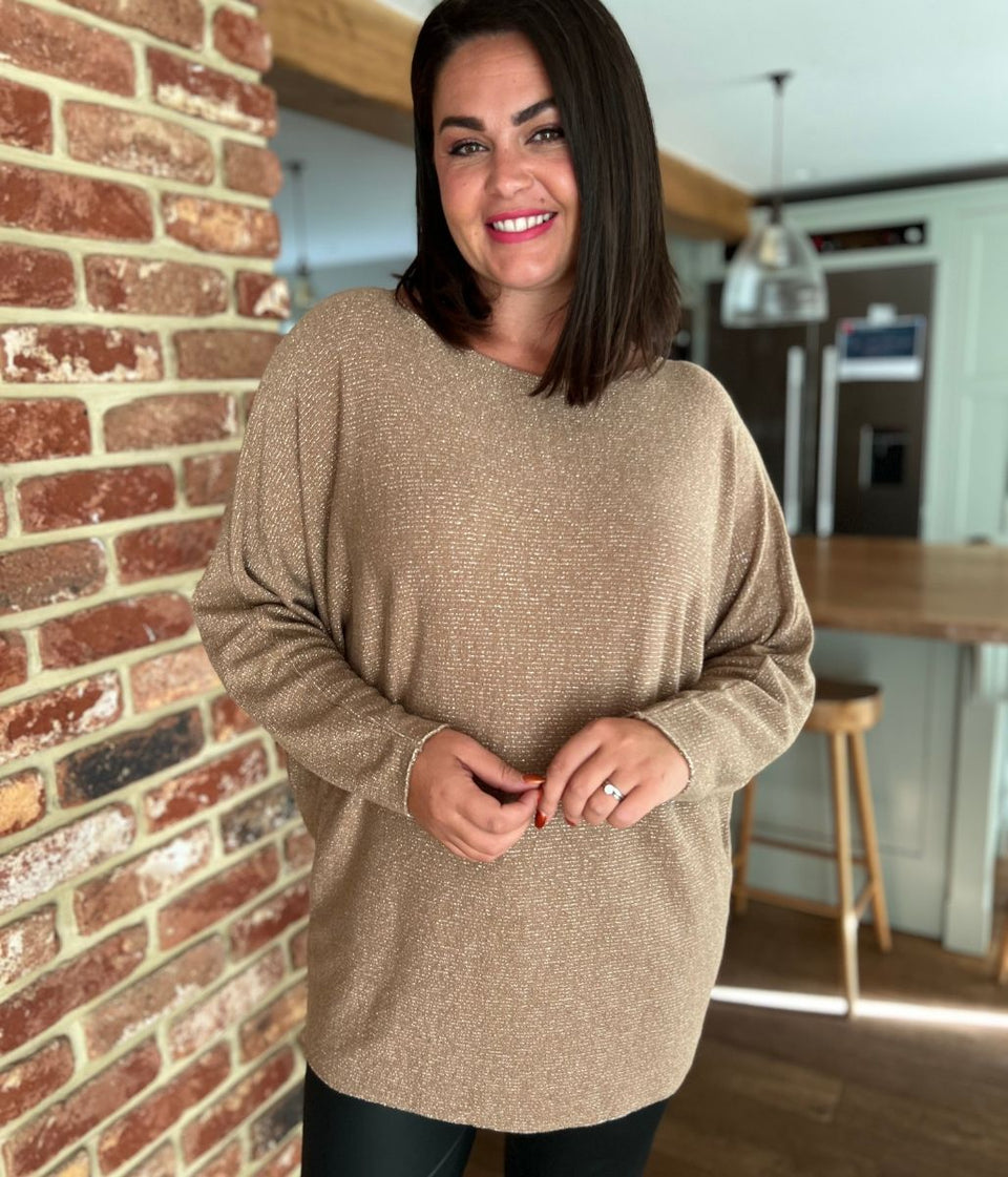 Taupe Metallic Batwing Jumper