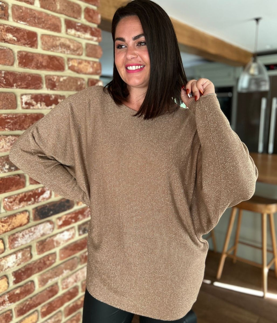 Taupe Metallic Batwing Jumper