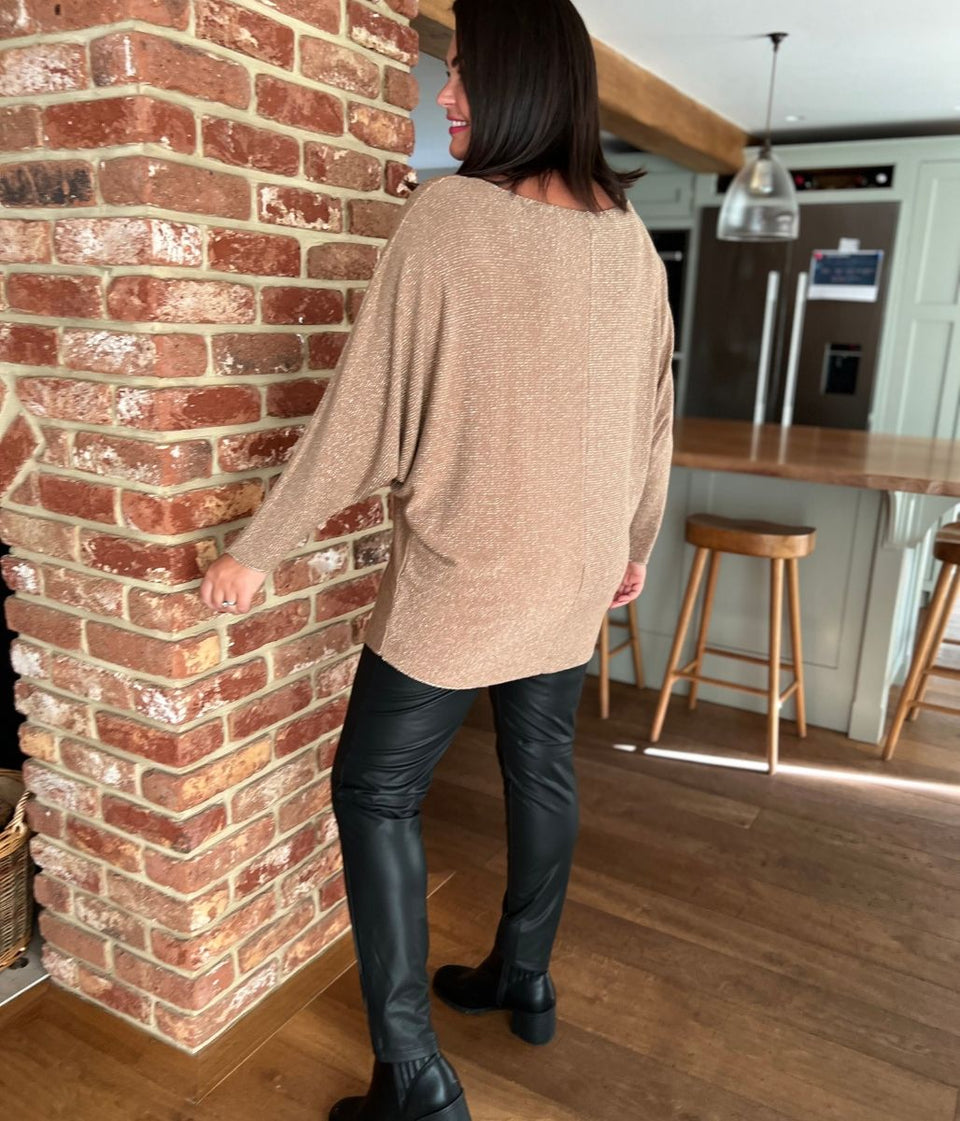 Taupe Metallic Batwing Jumper