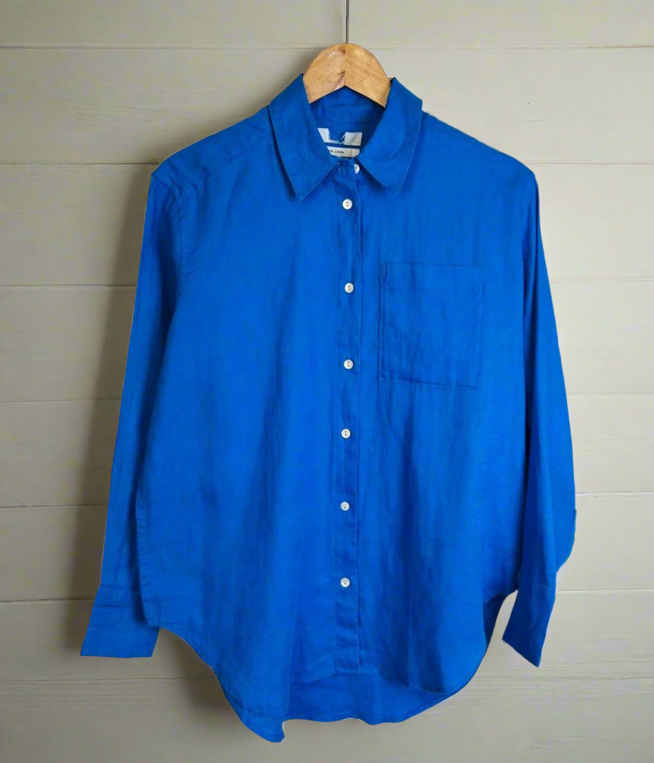 Blue Pure Linen Relaxed Shirt