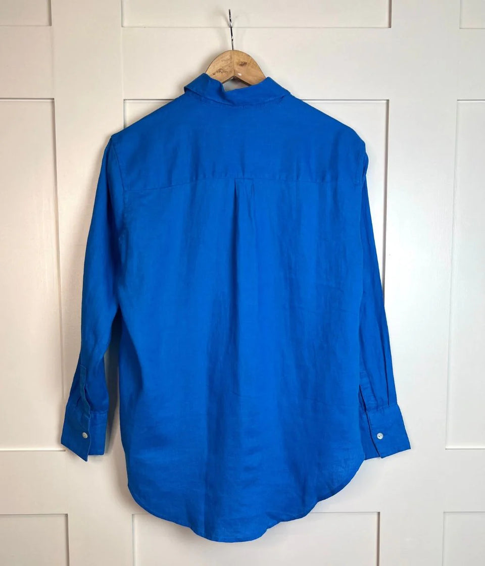 Blue Pure Linen Relaxed Shirt