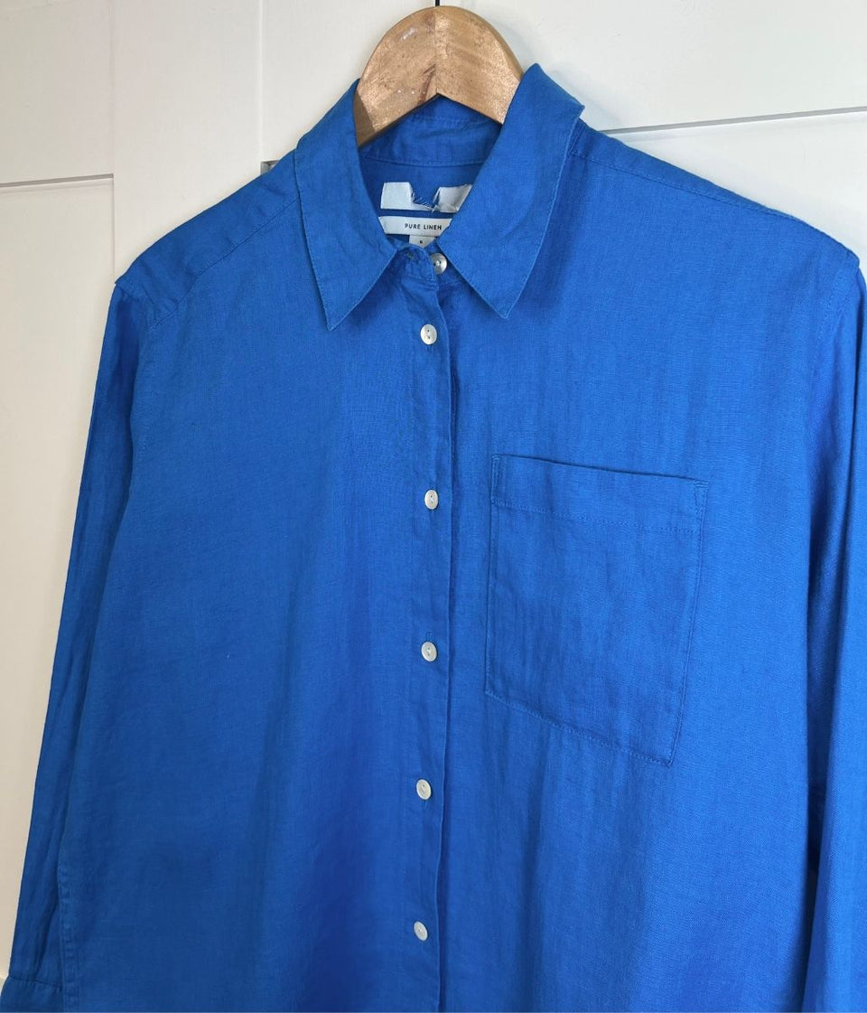 Blue Pure Linen Relaxed Shirt