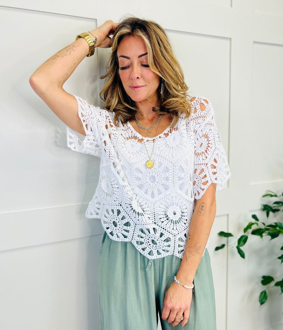 White Crochet Lace Top