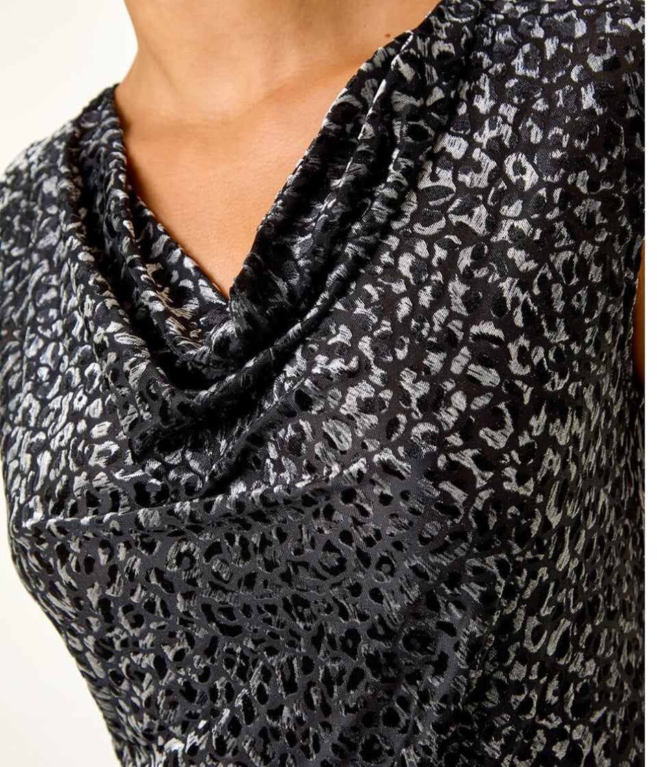 Velvet Leopard Cowl Top