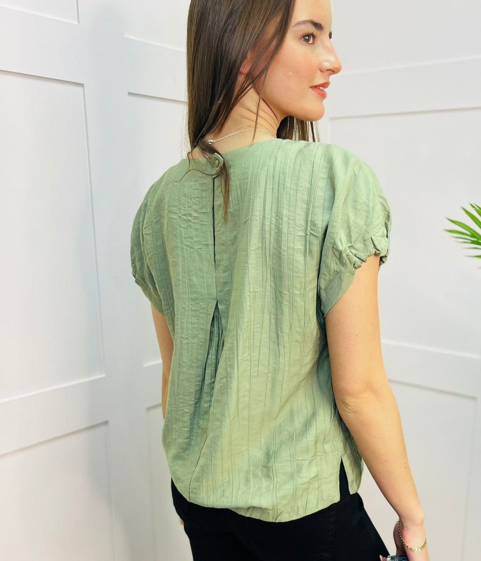 Khaki Short Sleeve Textured Blouse