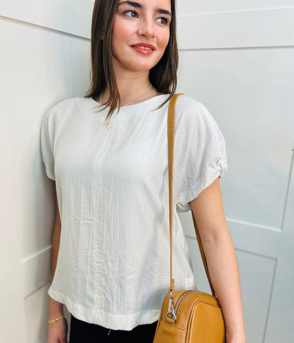 Ecru Short Sleeve Textured Blouse