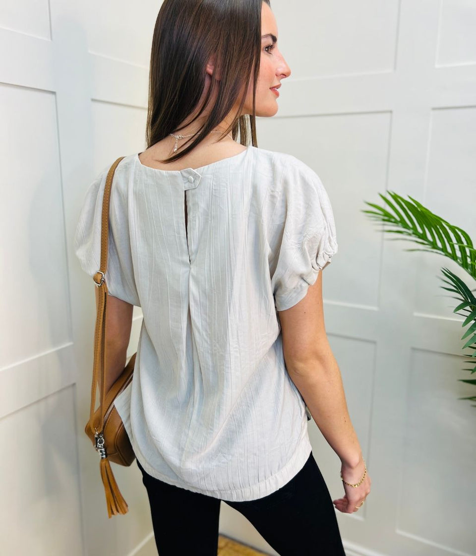 Ecru Short Sleeve Textured Blouse