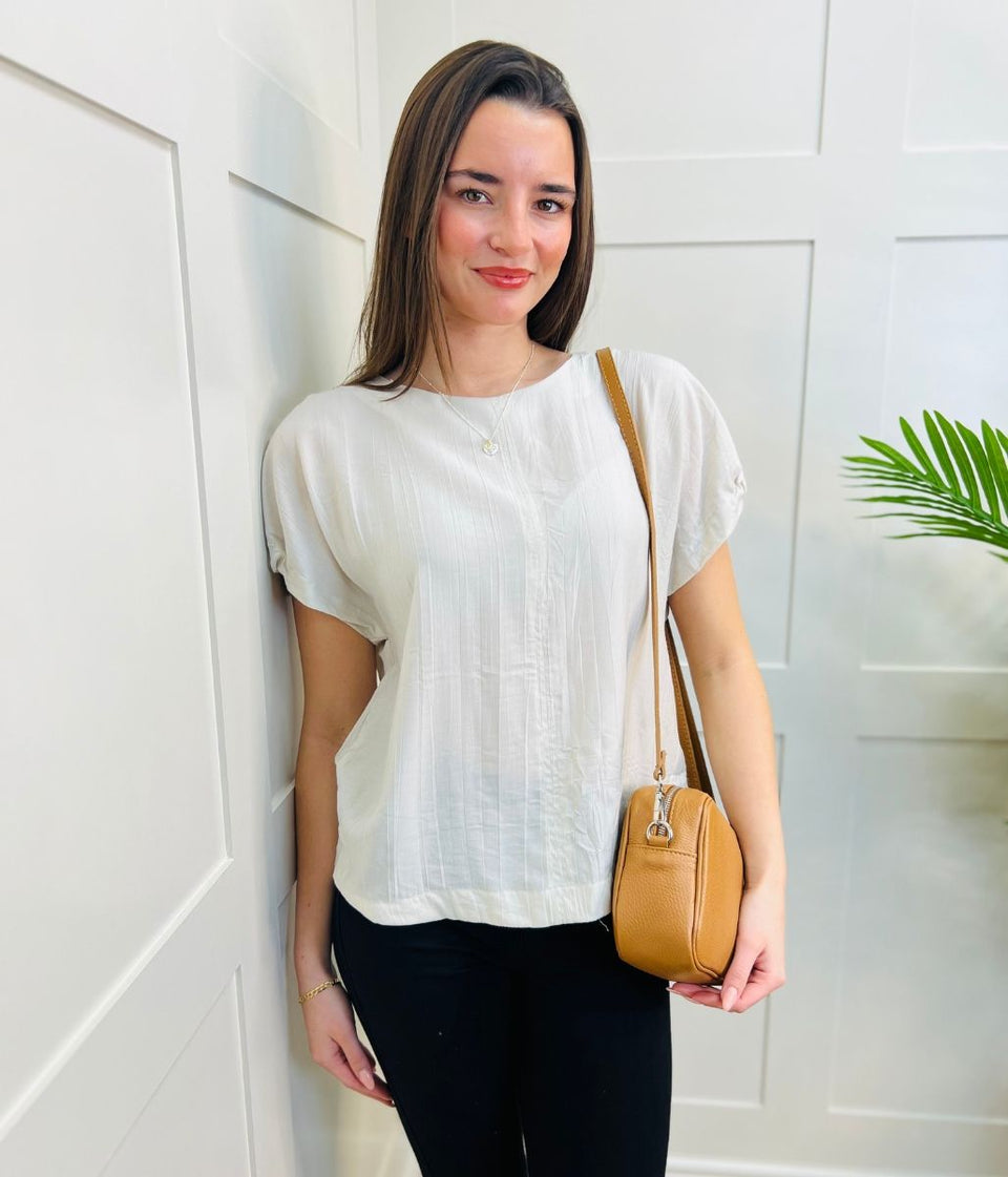 Ecru Short Sleeve Textured Blouse