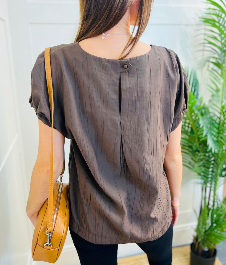 Brown Short Sleeve Textured Blouse