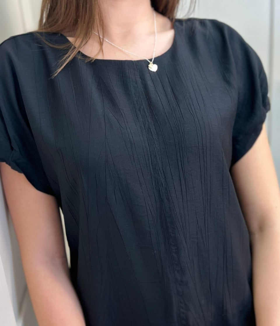 Black Short Sleeve Textured Blouse