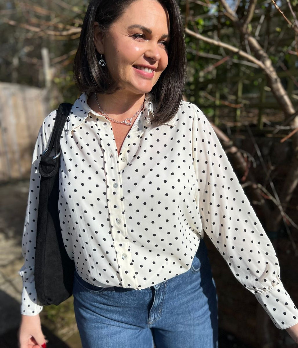 Ivory Dot Print Becca Shirt