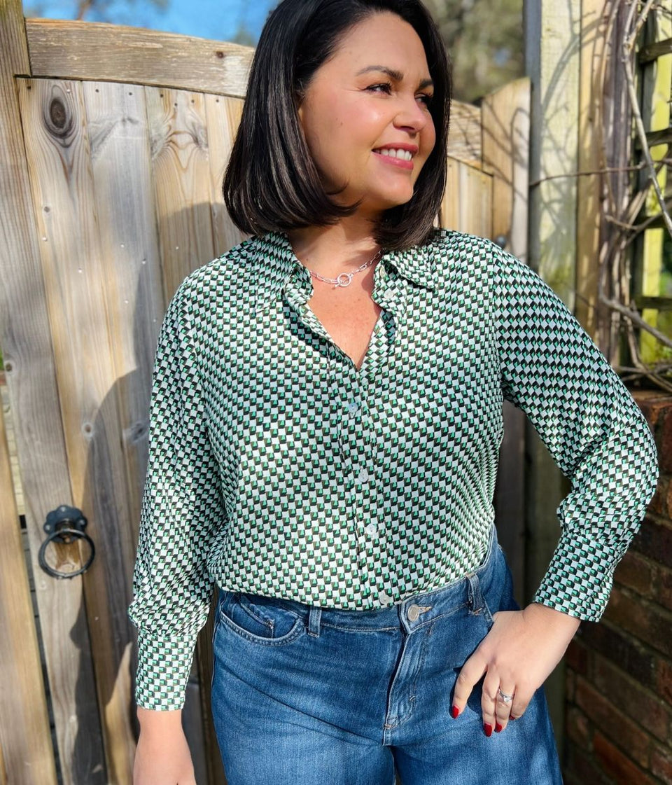 Green Geometric Print Becca Shirt