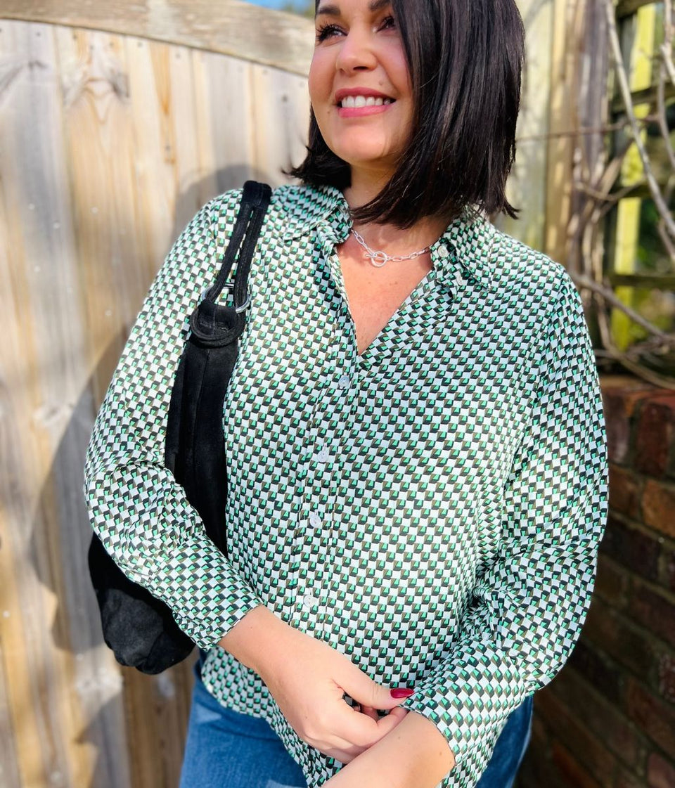 Green Geometric Print Becca Shirt