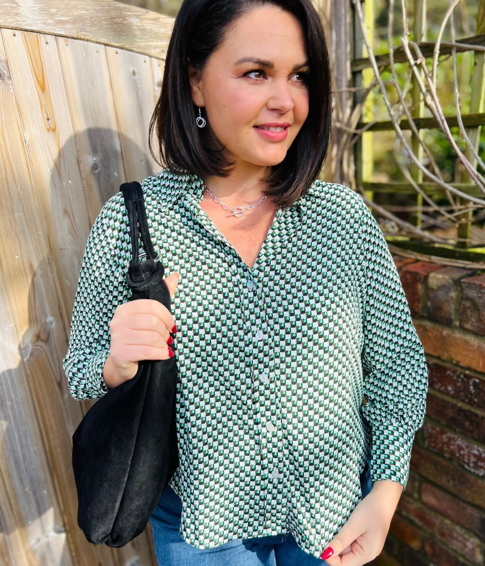 Green Geometric Print Becca Shirt