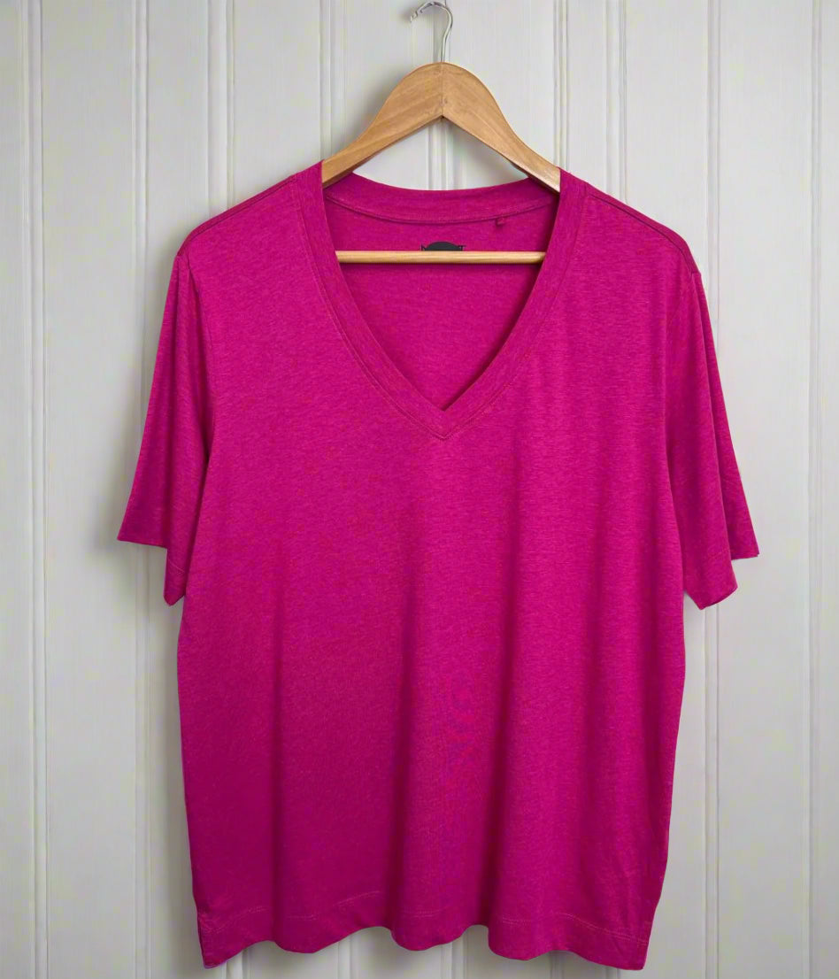 Pink Cotton Modal Slouch V-Neck T-Shirt