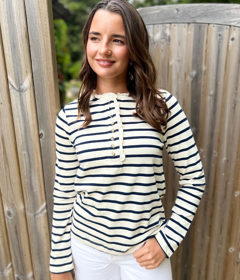 Ivory & Navy Daphne Striped Top