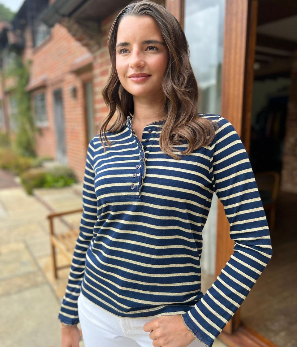Navy & Gold Daphne Striped Top