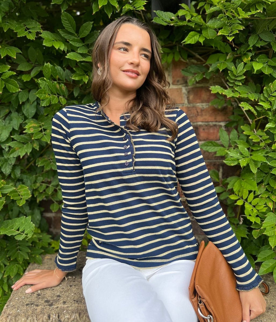 Navy & Gold Daphne Striped Top