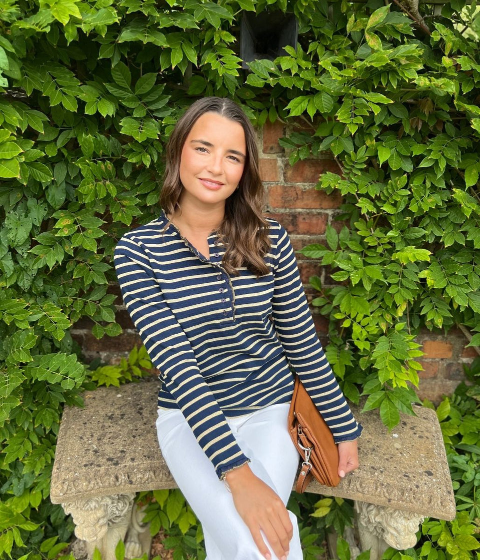 Navy & Gold Daphne Striped Top