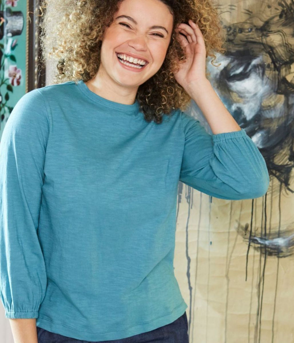 Mistral Teal Gathered Cuff Top
