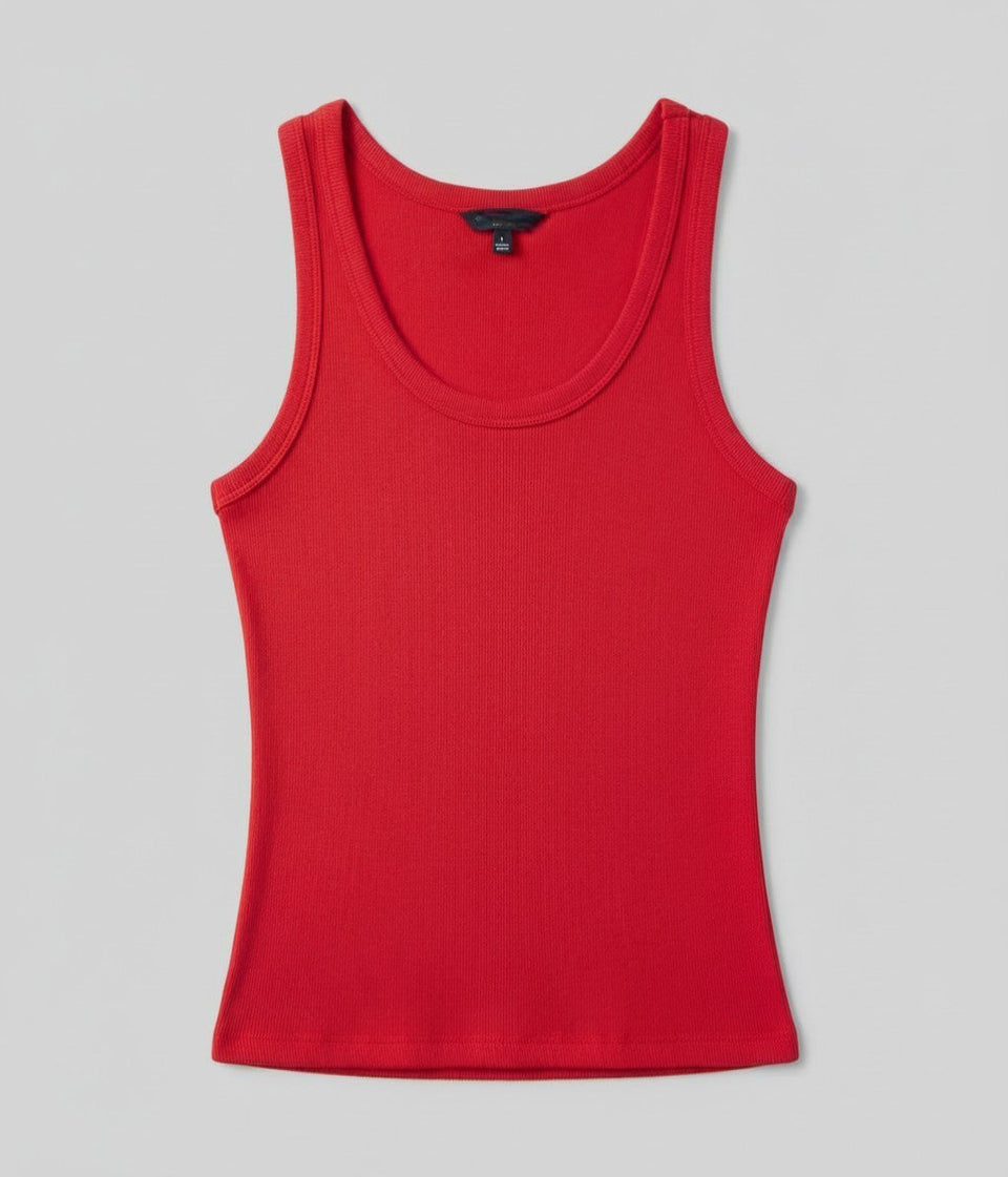 Cerise Scoop Neck Ribbed Vest Top