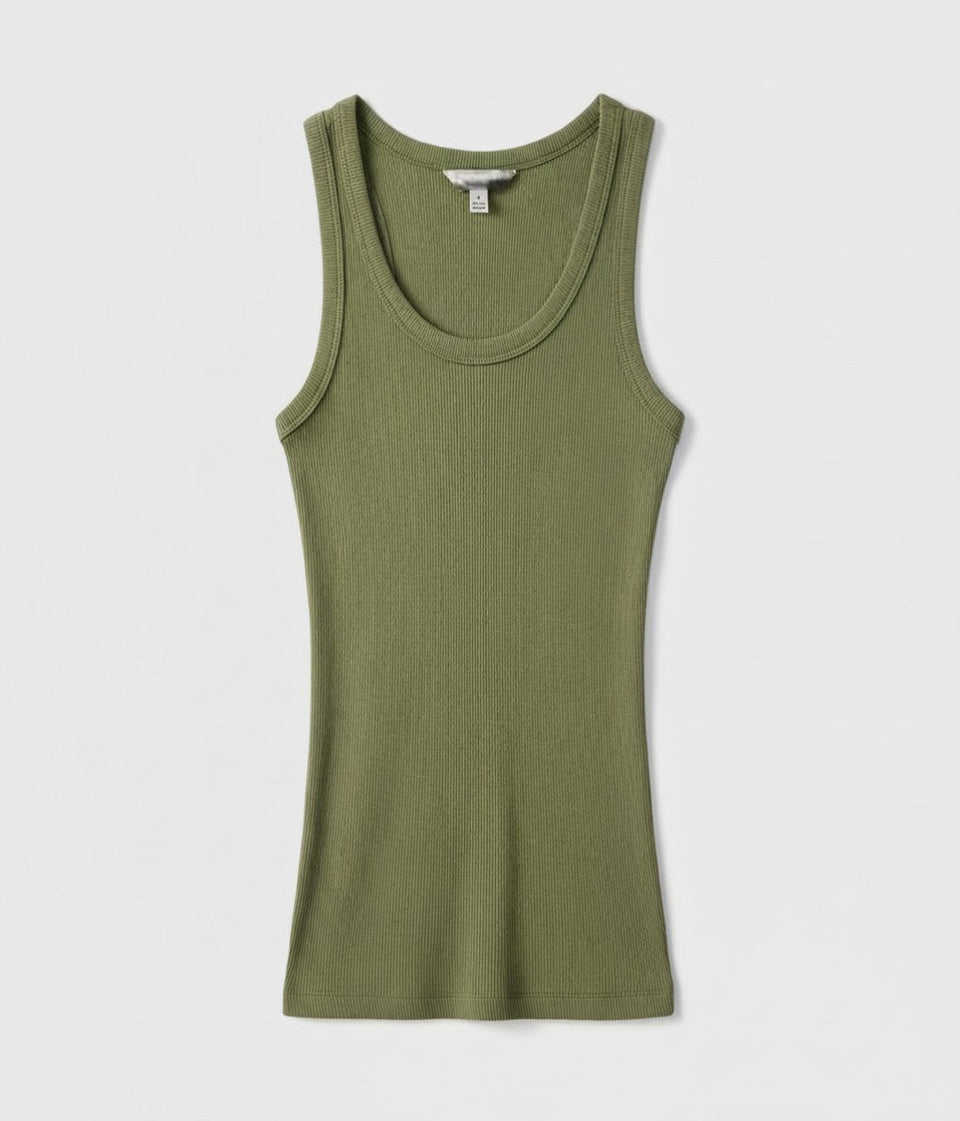 Fern Green Scoop Neck Ribbed Vest Top