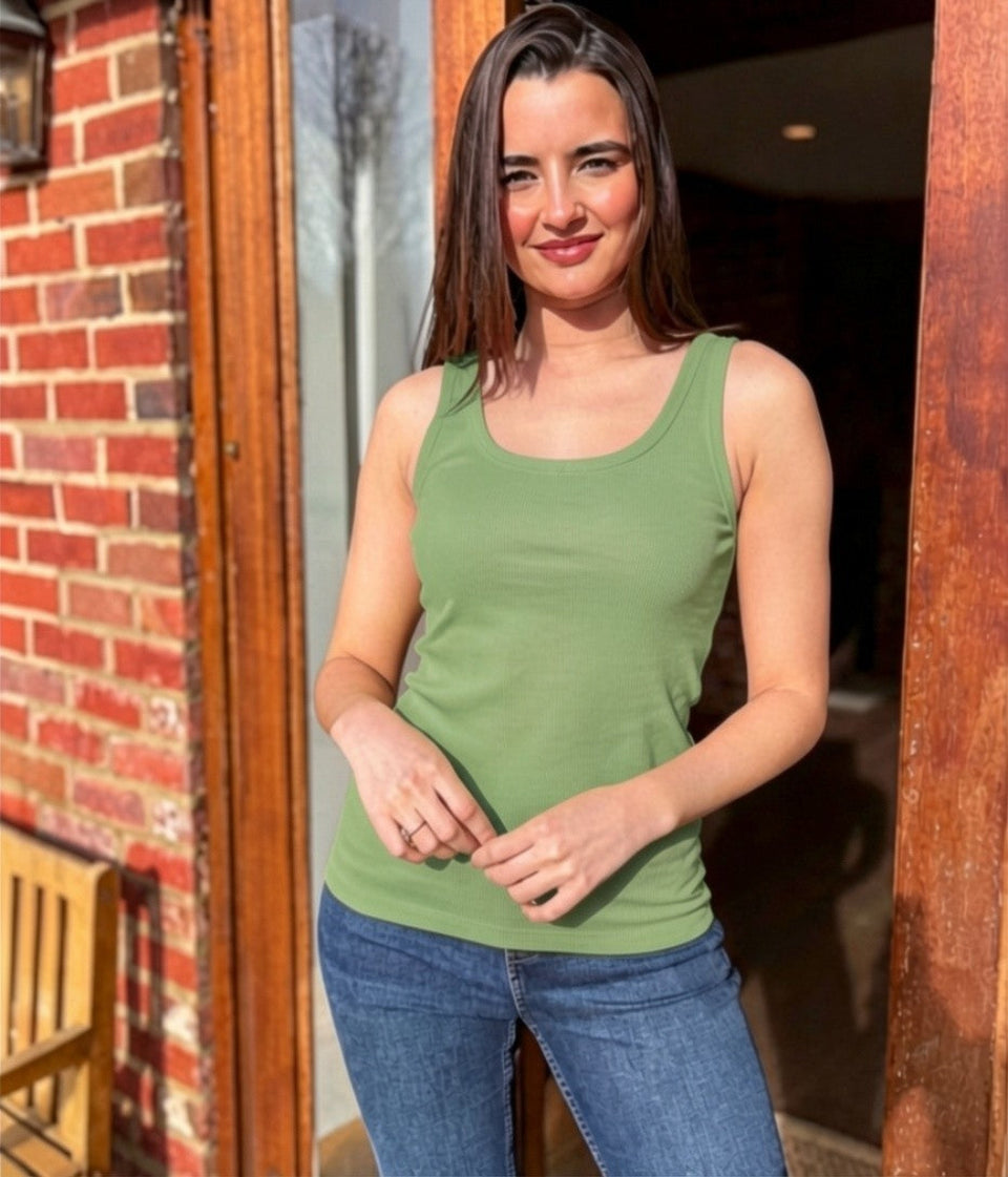 Fern Green Scoop Neck Ribbed Vest Top