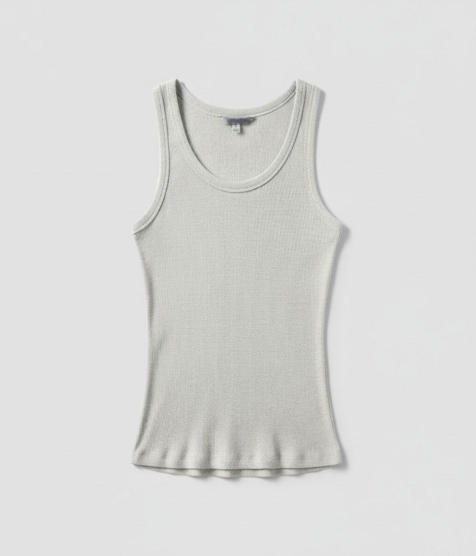 Ecru Scoop Neck Ribbed Vest Top