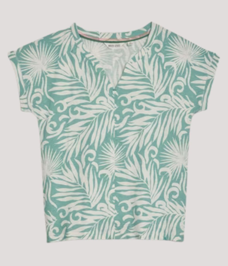Green Nelly Printed Notch Neck Tee