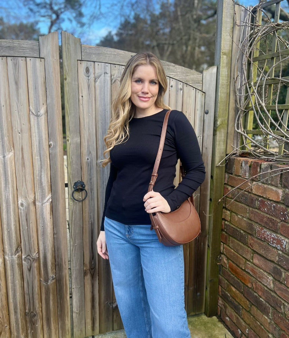 Black Ribbed Long Sleeve Top