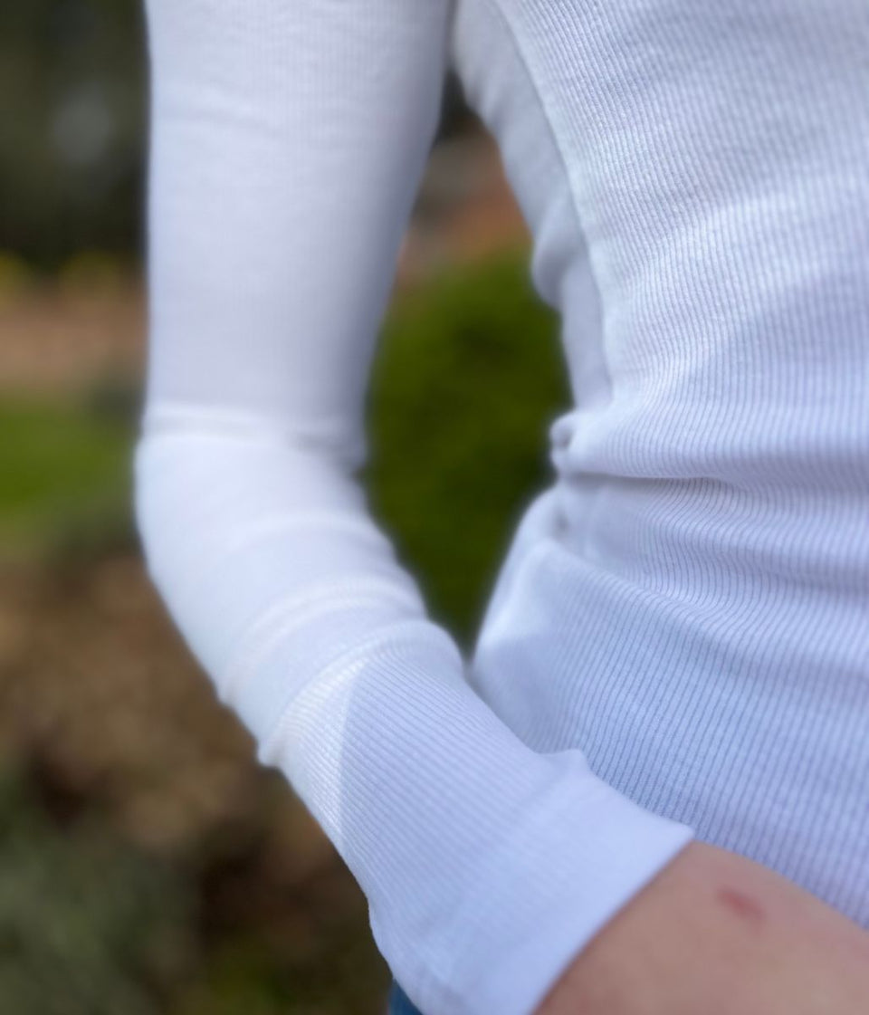 White Ribbed Long Sleeve Top