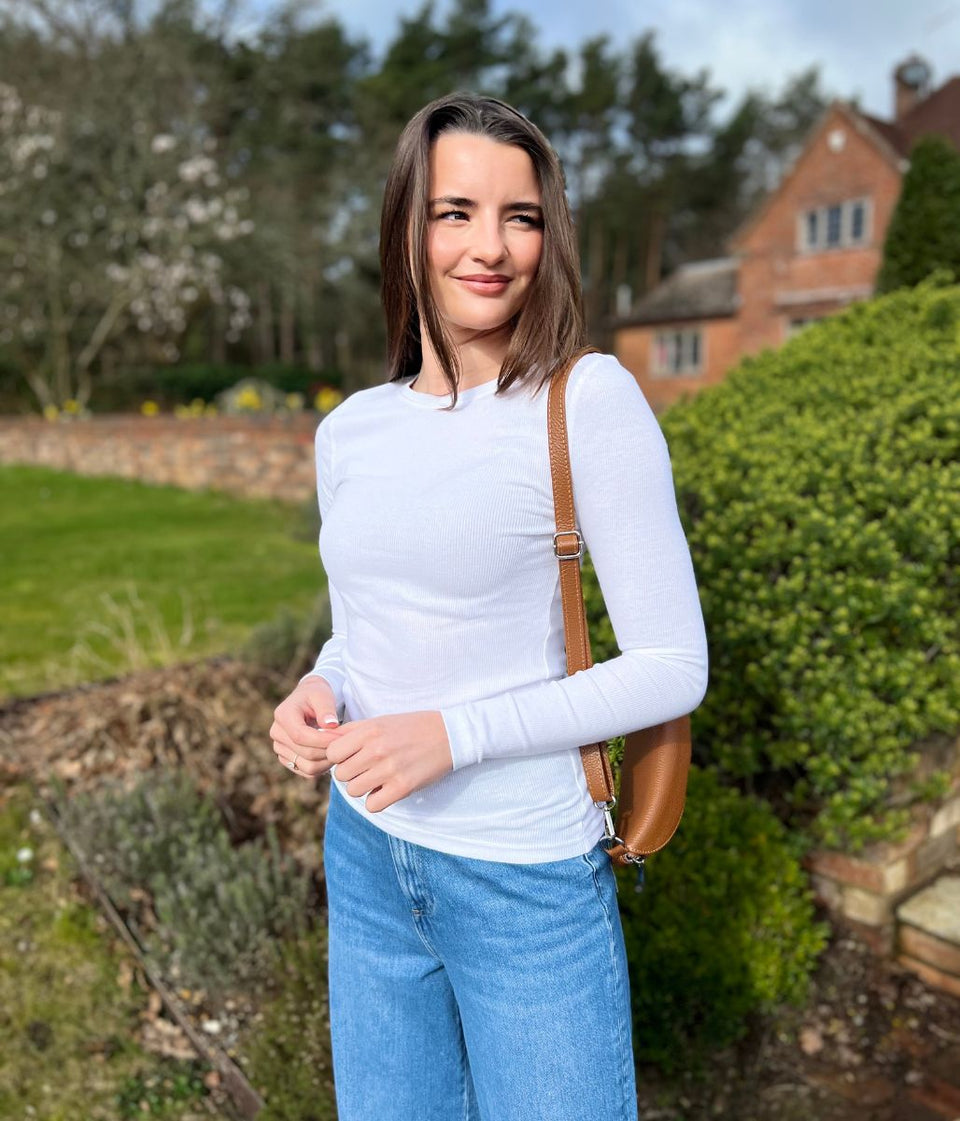 White Ribbed Long Sleeve Top