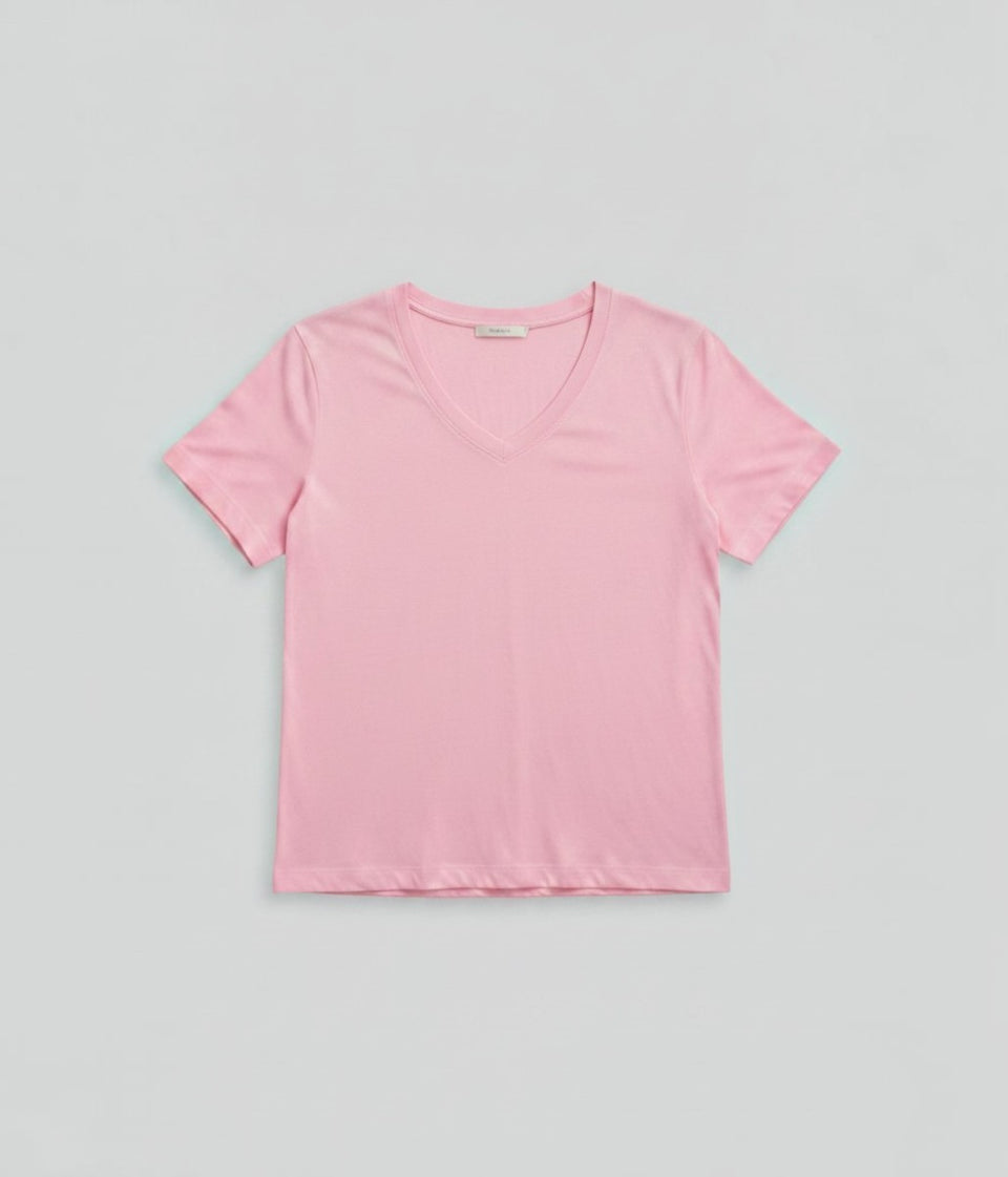 Light Pink Cotton Modal Slouch V-Neck T-Shirt