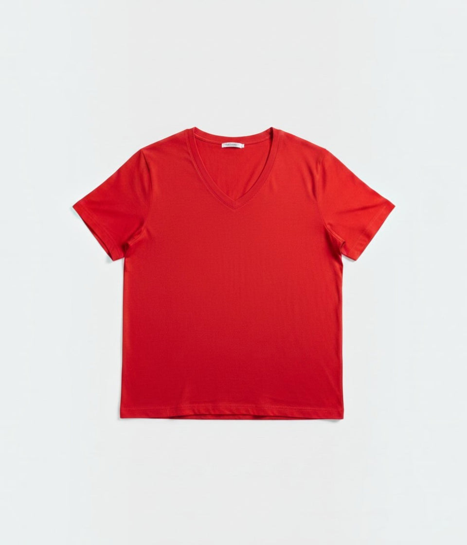Red Cotton Modal Slouch V-Neck T-Shirt