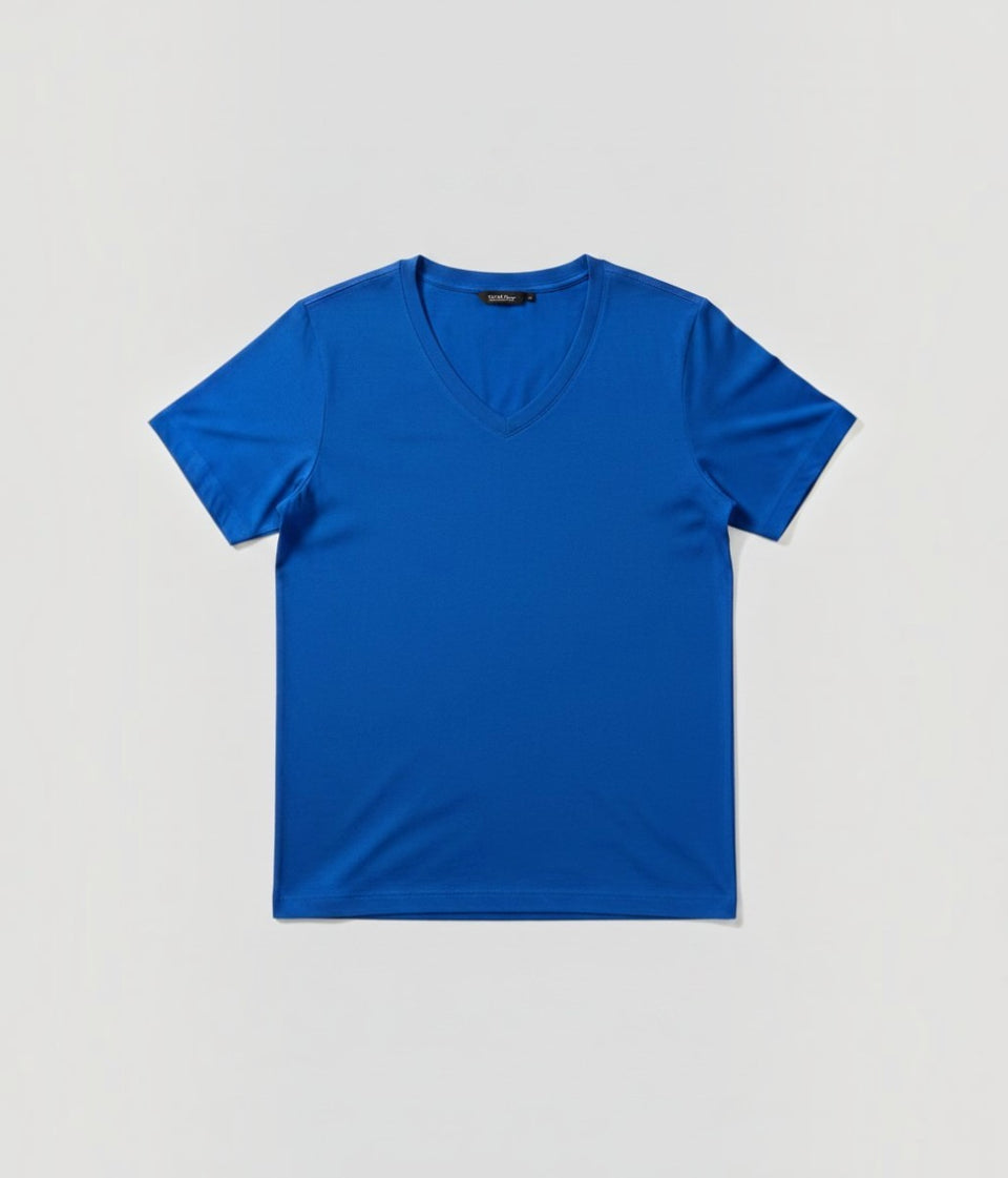 Blue Cotton Modal Slouch V-Neck T-Shirt