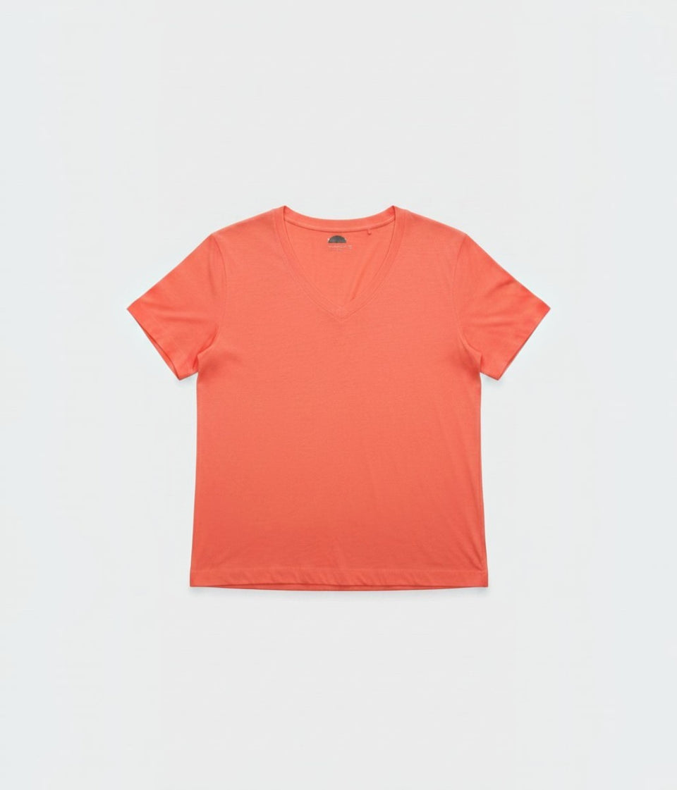 Coral Cotton Modal Slouch V-Neck T-Shirt