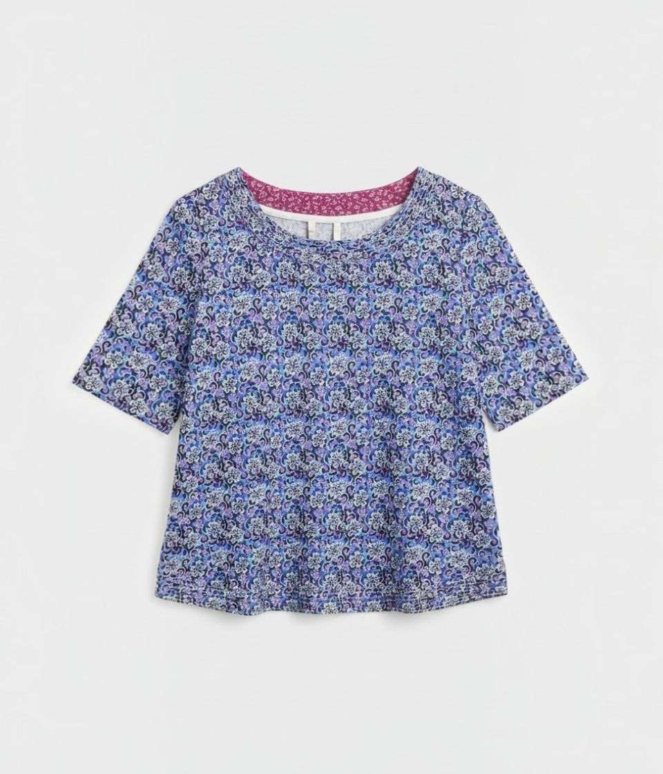 Blue Flower Print Weaver Jersey Top