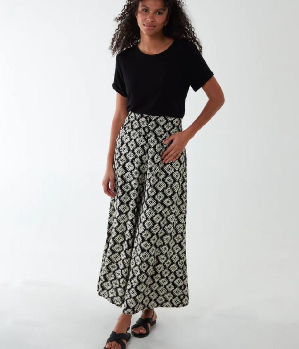 Black Aztec Culotte Trousers