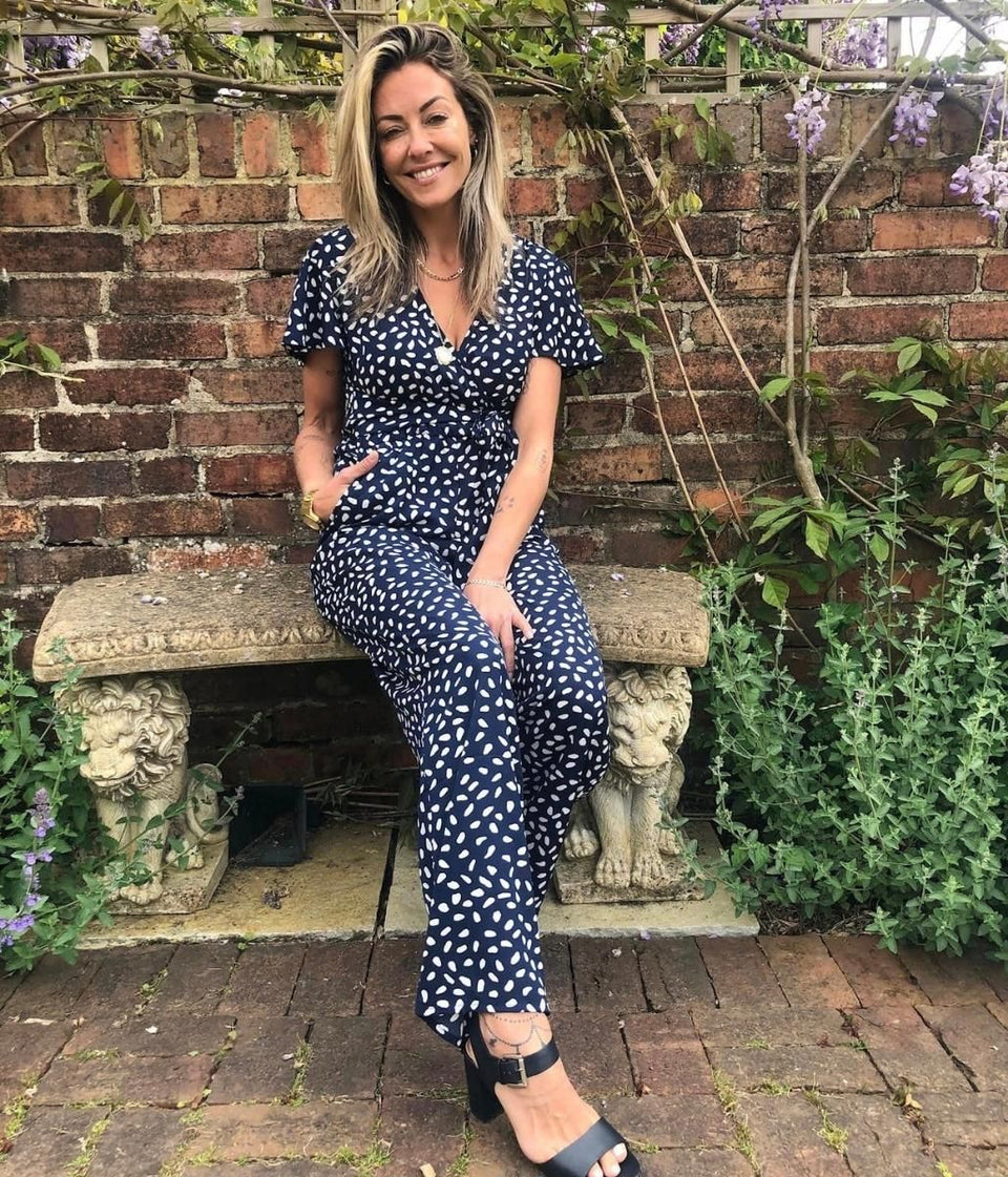 Navy Dot Print Jumpsuit