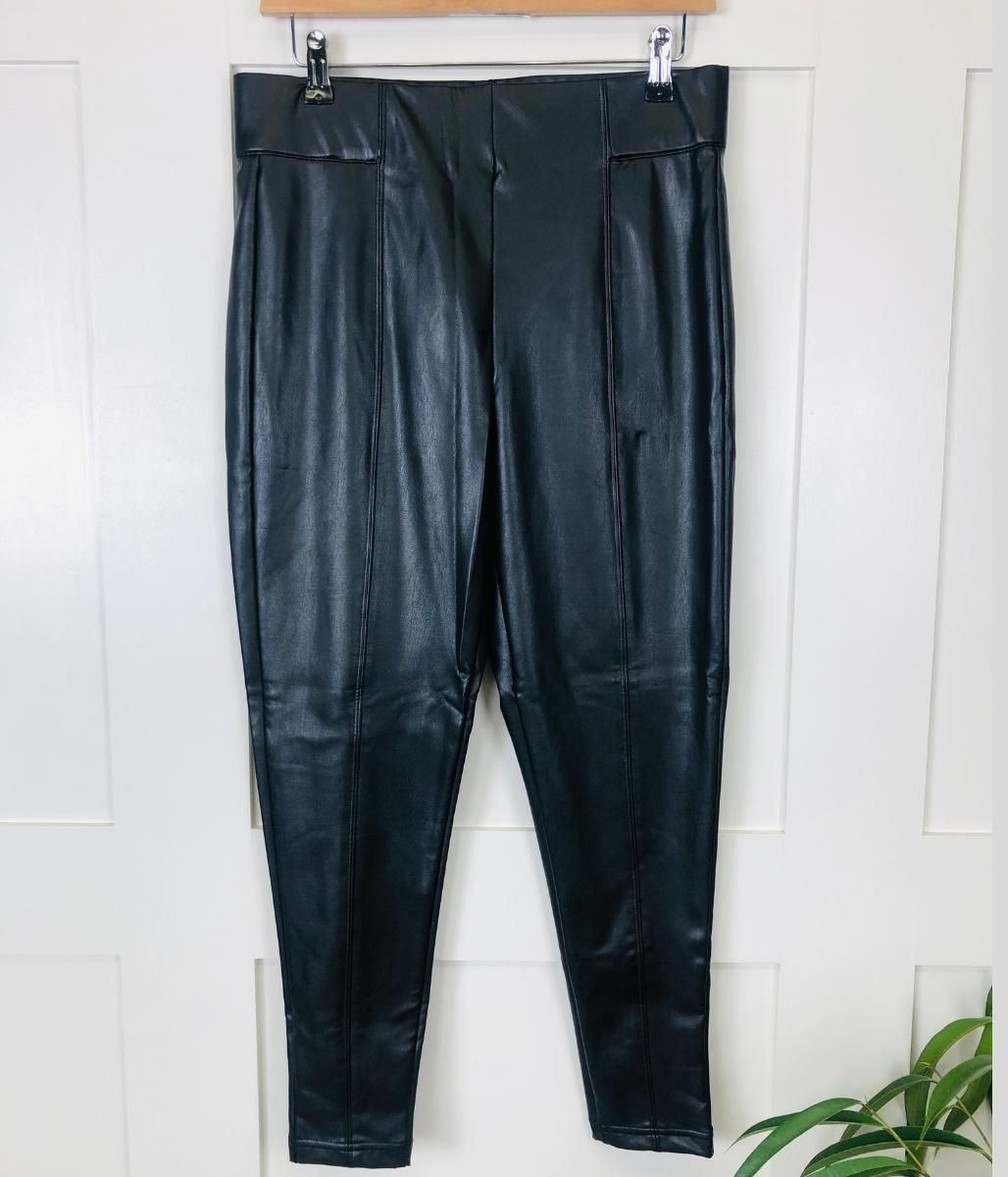 zara leather look high waisted straight leg trousers | Vinted