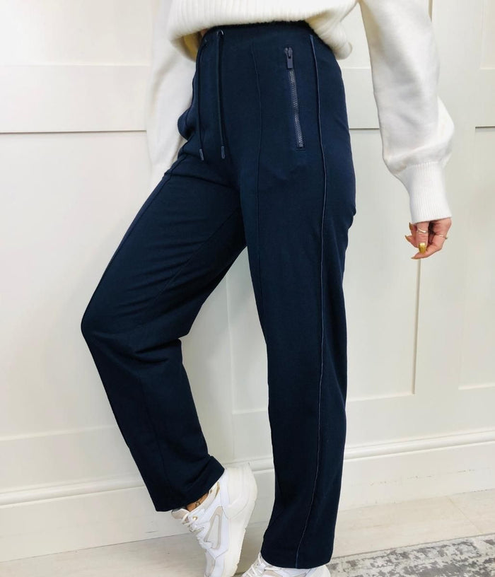 YOURS Plus Size Navy Blue Side Stripe Straight Leg Joggers